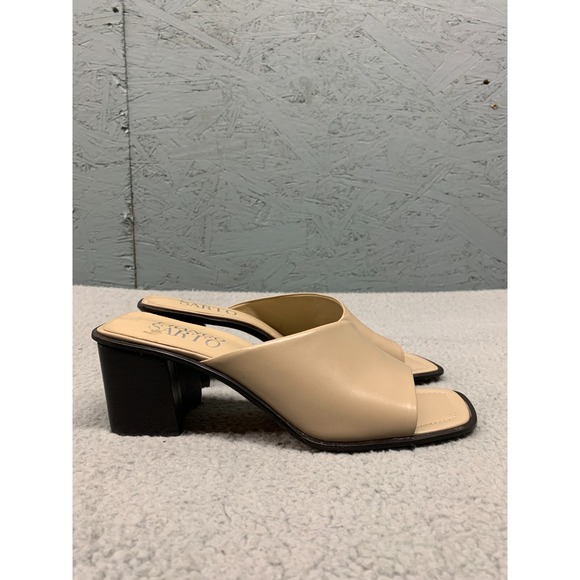 Franco Sarto Women's Beige Leather Heeled Mules Size 8.5 Slip-On Open Toe Sandal - Picture 1 of 15